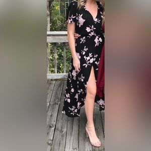 Black & Pink Floral Hi-Lo Dress